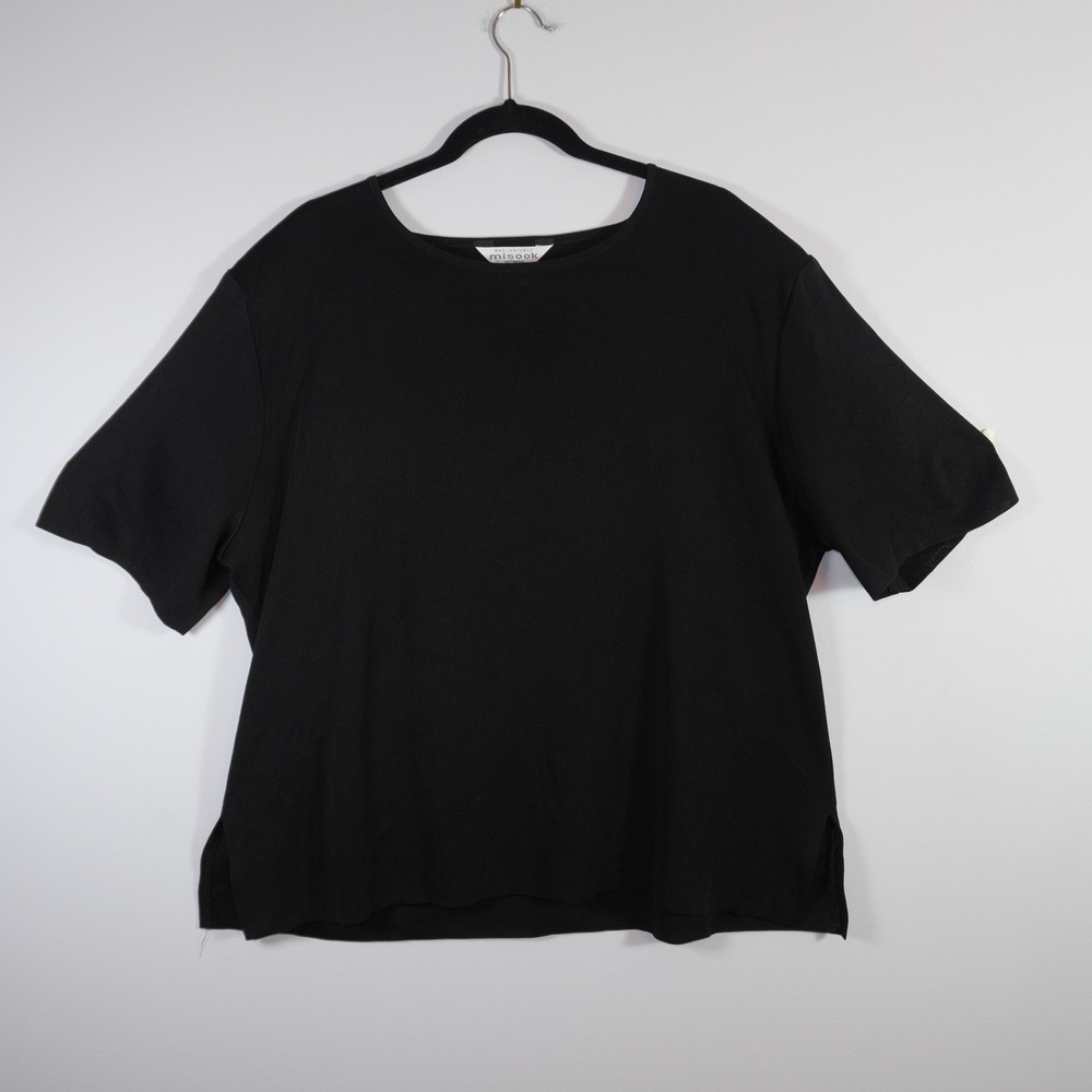 Misook Black Blouse Short Sleeve Knit Top Career Quiet Luxury Plus Size 3X XXXL